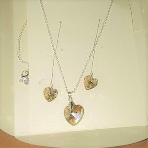 Champagne crystal heart necklace earring set